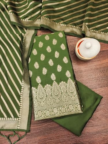 Image of DEVANGI Women's Banarasi Silk Unstitched Salwar Suit Dress Material With Dupatta