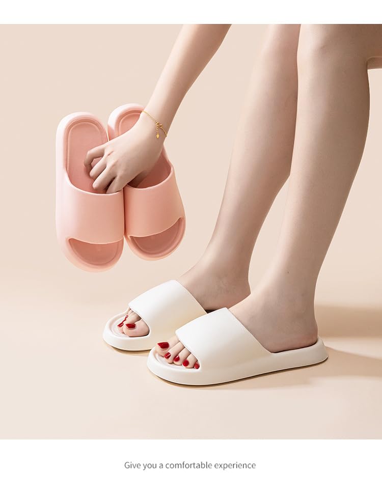 Pillow Slippers for Women and Men Non Slip Quick Drying Shower Slides Bathroom Sandals ，Ultra Cushion ，Thick Sole（Size：36-37，Pink） 044