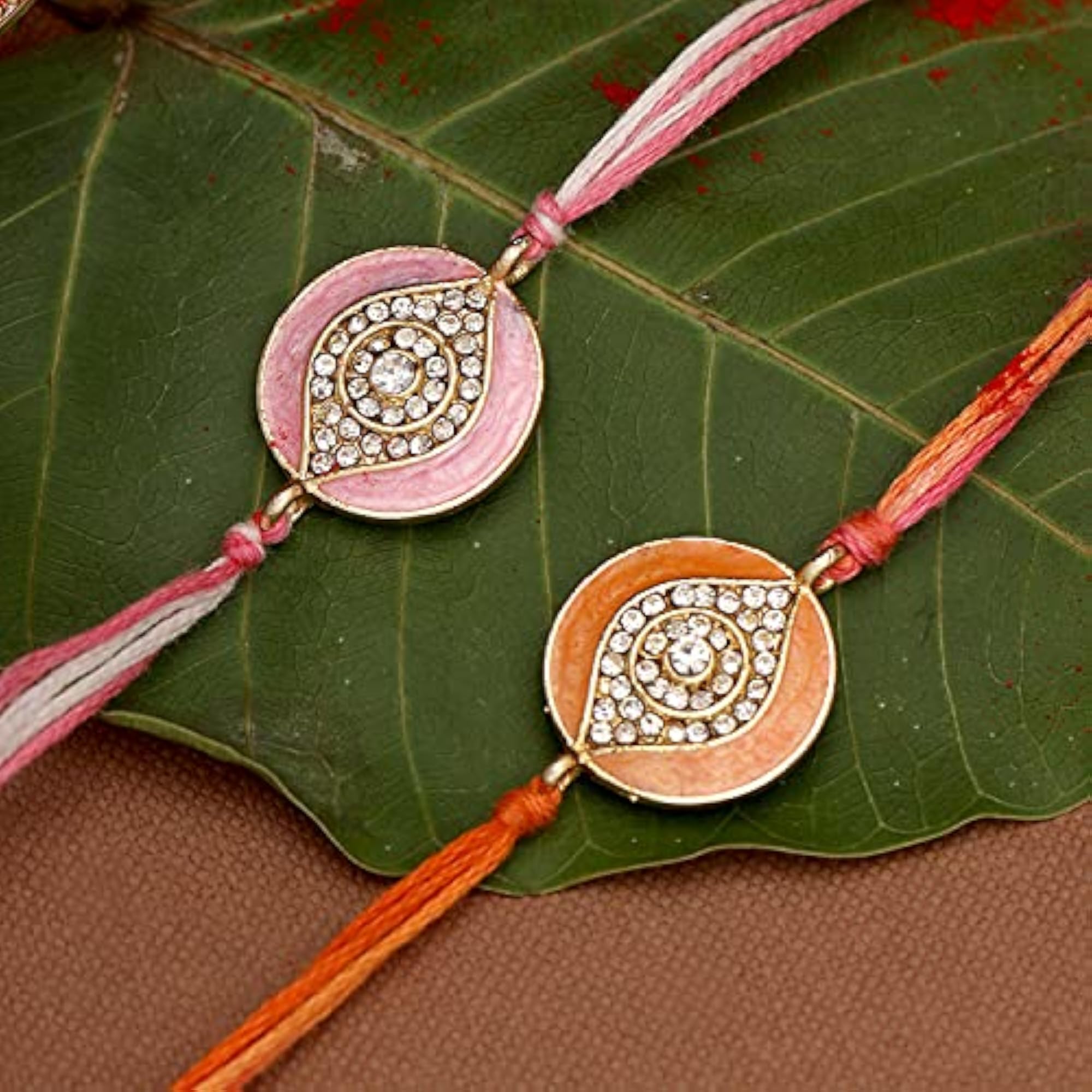 Enameled Rakhi Combo Set With Roli Chaawal Pack