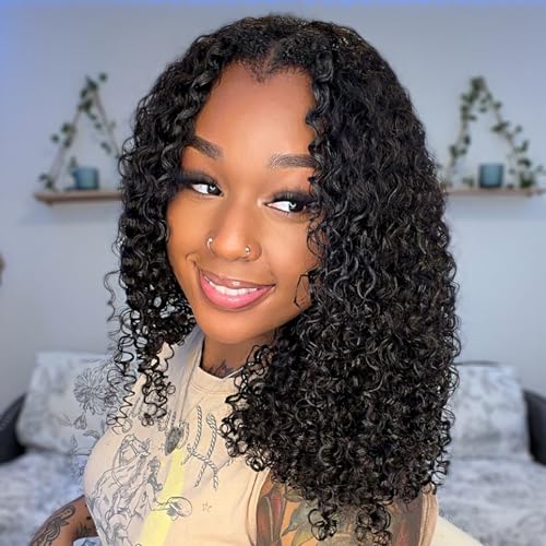Perruque Kinky Curly flip over sans colle cheveux naturels 180 densité