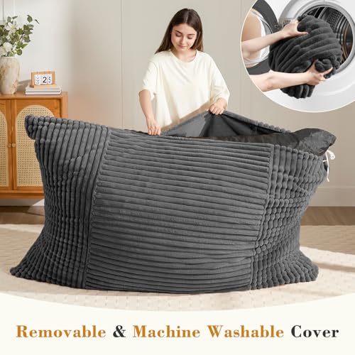 Image of 3-in-1 Giant Bean Bag Chair for Adults & Kids, Convertible Floor Sofa to Mattress, Memory Foam Beanbag Chair with Washable Cover, Multi Functional Lounge Couch for Bedroom, Living Room (Dark Grey)
