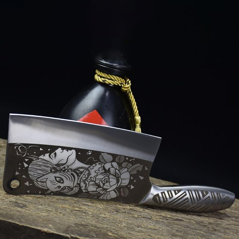Meat Cleaver,Cleaver Knife 7 Inch Longquan Knives Veins Handmade Forged Sharp Slicing Cleaver Kitchen Knife With Patterns Cooking Tools, LAMAJIGA5844