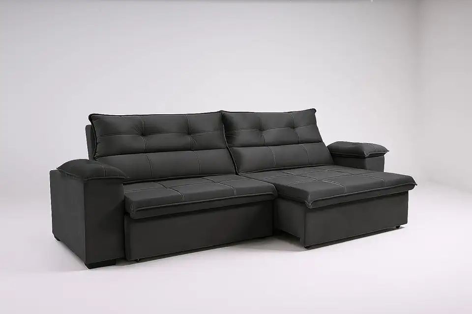 Sofá Aconchegante 4 Lugares Reclinável e Retrátil Bel Veludo LIMOV (Cinza Chumbo, 2,50m)