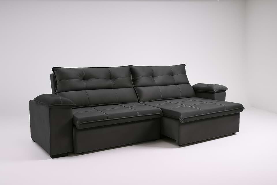 Sofá Aconchegante 3 Lugares Reclinável e Retrátil Bel Veludo LIMOV (Cinza Chumbo, 2,00m)