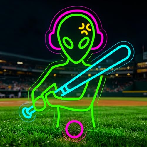 Image of Baseball Neon Sign LED Wall Decor, Dimmable USB Powered Sports Neon Light for Bedroom, Man Cave & Dorm, Multicolor Baseball Neon Sign, Unique Gift for Men, Boys & Baseball Fans