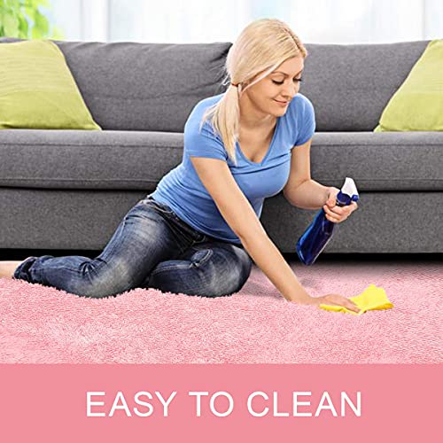 Image of AROMICK Modern Polyester Anti Slip Shaggy Fluffy Rug and Carpet for Living Room, Bedroom & Dining Room (4 x 6 Feet, Pink)