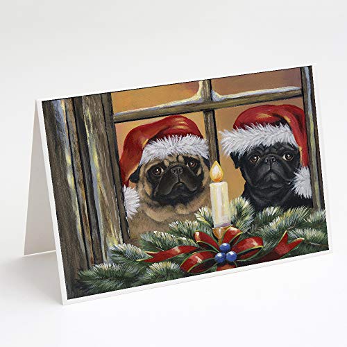Caroline's Treasures PPP3268GCA7P Pug Christmas Anticipation Greeting Cards and Envelopes Pack of 8 Blank Cards with Envelopes Whimsical A7 Size 5x7 Blank Note Cards