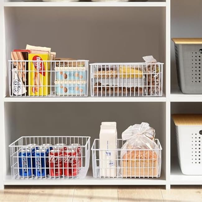 Orgneas Freezer Organizer Bins, Upright Freezer Basket Drawer Organizer Bins, Better Air Circulation Metal Wire Storage Container Bin For Chest Deep Freezers, Easy Sort & Get Food, 2 Large 2 Medium