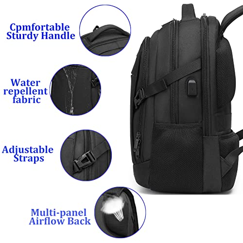 Image of DUSLANG Travel Work Laptop Backpack With USB Charging Charger Port Fits 15.6 Inch Notebook Business Anti Theft College Computer Bag Back Pack for Women Men with Rain Cover - Black