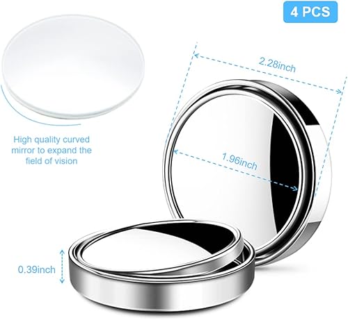 Miniatura 2 de OBTANIM Paquete de 4 espejos para automóvil de punto ciego de 2 pulgadas, ángulo ajustable, vidrio HD, redondo, vista lateral, retrovisor,
