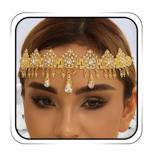 IYOU Chaînes Tête Boho Cristal Bijoux Tête Strass Doré Accessoires de Coiffure Festival Costume pour Femmes