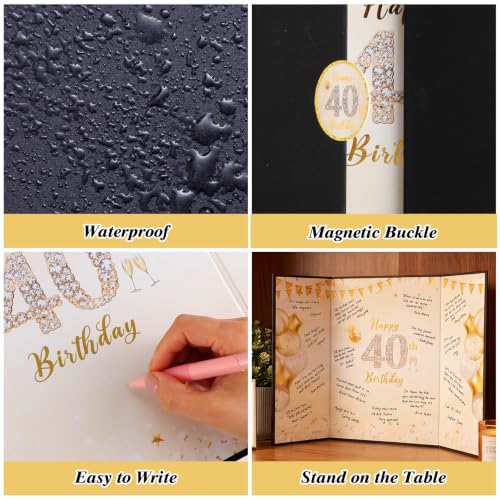WSICSE 40th Birthday Party Decorations, Black Gold Happy 40th Birthday Card, Large 40th Birthday Alternative Signature Guestbook for Men Women Birthday Party Decor Gifts — view 3