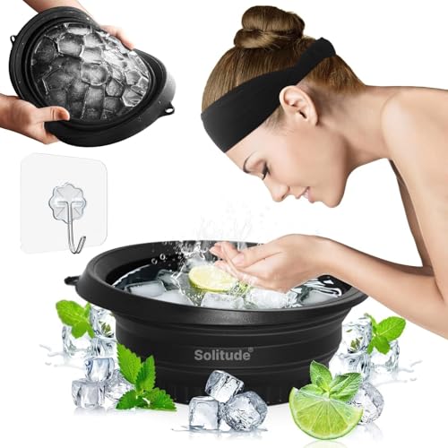 Image of Solitude Collapsible Silicone Ice Facial Bowl with Built-in Ice Tray | BPA-Free Ice Face Bath for Skin Care, Pore Tightening & Acne Relief Reusable Portable Spa for Home & Travel Beauty Tool (Black)