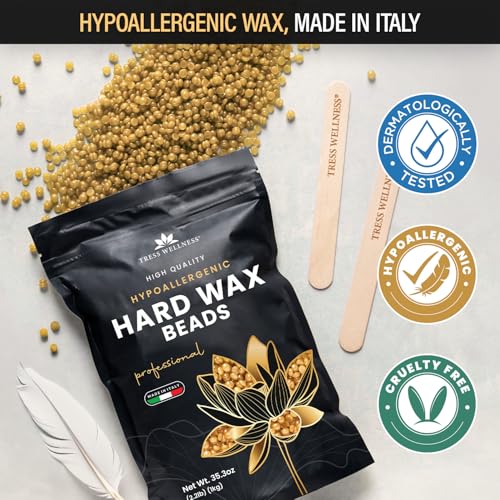 Image of Tress Wellness Wax Beads - Dermatologically Tested - At-Home Kit for Bikini, Brazilian & Full Body - Unscented 2.2 lbs