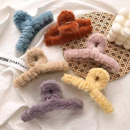 BAOER Hair Claw Clips,Big Hair Clips For Thick Hair,Hair Clips For Women Hair Accessories,Large Hair Clips For Girls,Cute,Colorful,Fashion,Faux Fur Hair Clips (Pack of 6)