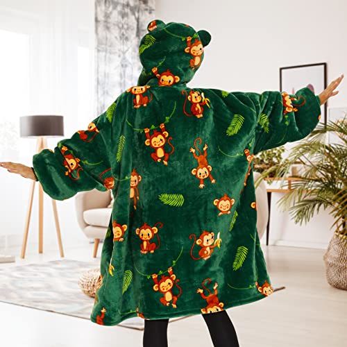 THREE POODLE Wearable Blanket Hoodie for Women, Oversized Sherpa Sweatshirt Blanket for Adults Men, Cozy Monkey Hooded Blankets, Gifts for Teen Girls Women Mom Sister