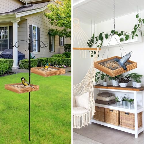 Vzznn T80410_2_BR 2 Pack Heavy Duty Cedar Platform Tray Bird Feeder - Stainless Steel Cable Mesh Bottom -Hanging Wild Birdfeeder Trays thumb #2