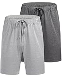 Ekouaer Herren 2er Pack Schlafanzughose Kurz Unifarbene Pyjamahose Freizeithose Shorty Sommer Nachtwäsche Schlafshorts mit Taschen Dunkelgrau + Hellgrau XL