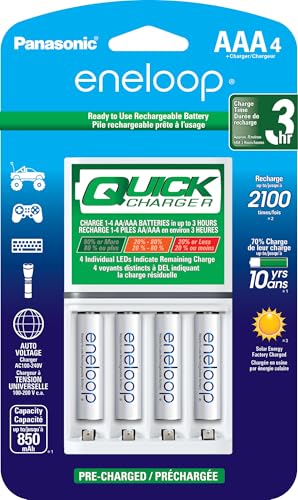 Eneloop Panasonic K-KJ55M3A4BA Advanced Individual Battery 3 Hour Quick Charger with 4 AAA Rechargeable Batteries White