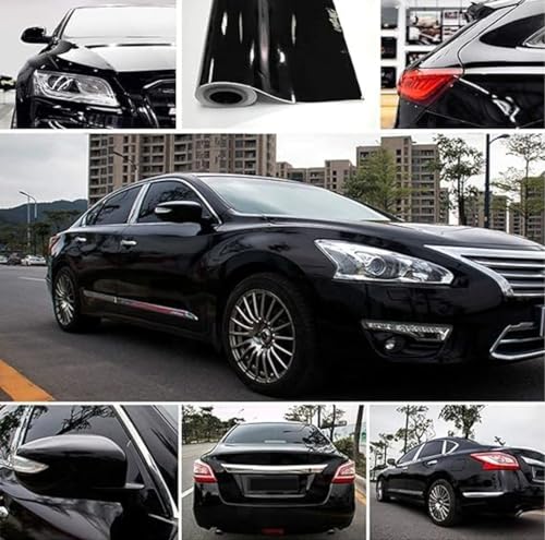 Image of WISDOM Black Glossy Wrap Vinyl Car & Bike Wrap Sheet Vinyl Car Wrap Sheet Roll Film Sticker Decal Sticker (12 inchx56 inch)