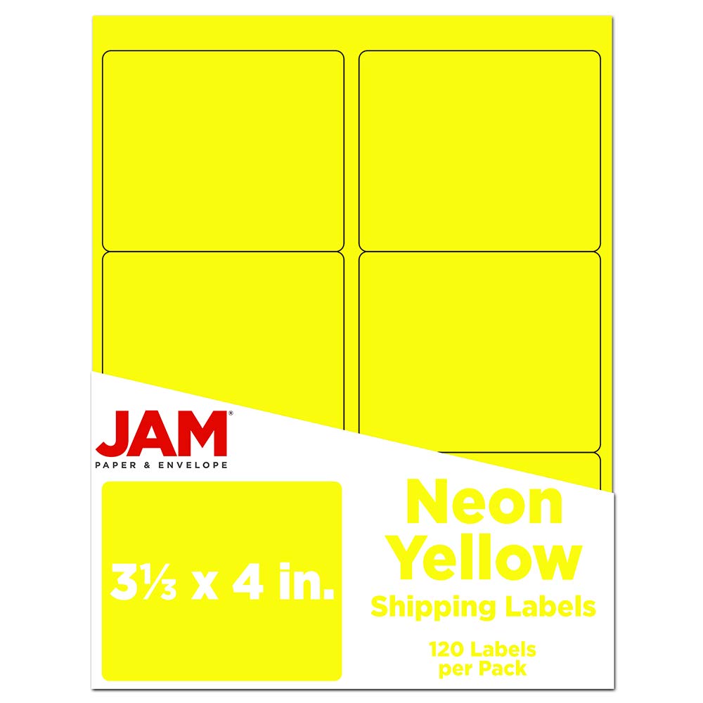 JAM PAPER Shipping Address Labels - Large - 3 1/3 x 4 - Neon Fluorescent Yellow - 120/Pack