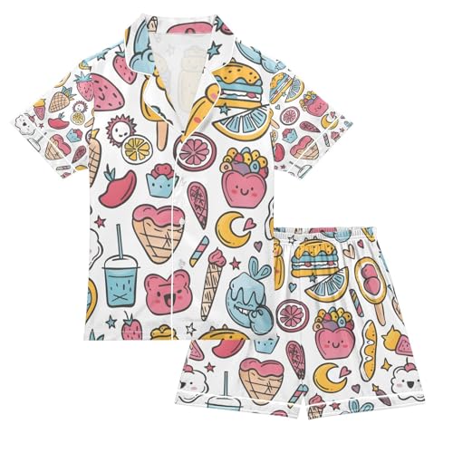 senya Strawberries Ice Cream Satin Summer Pajama Sets Silk Short Sleeve Button Down Sleepwear