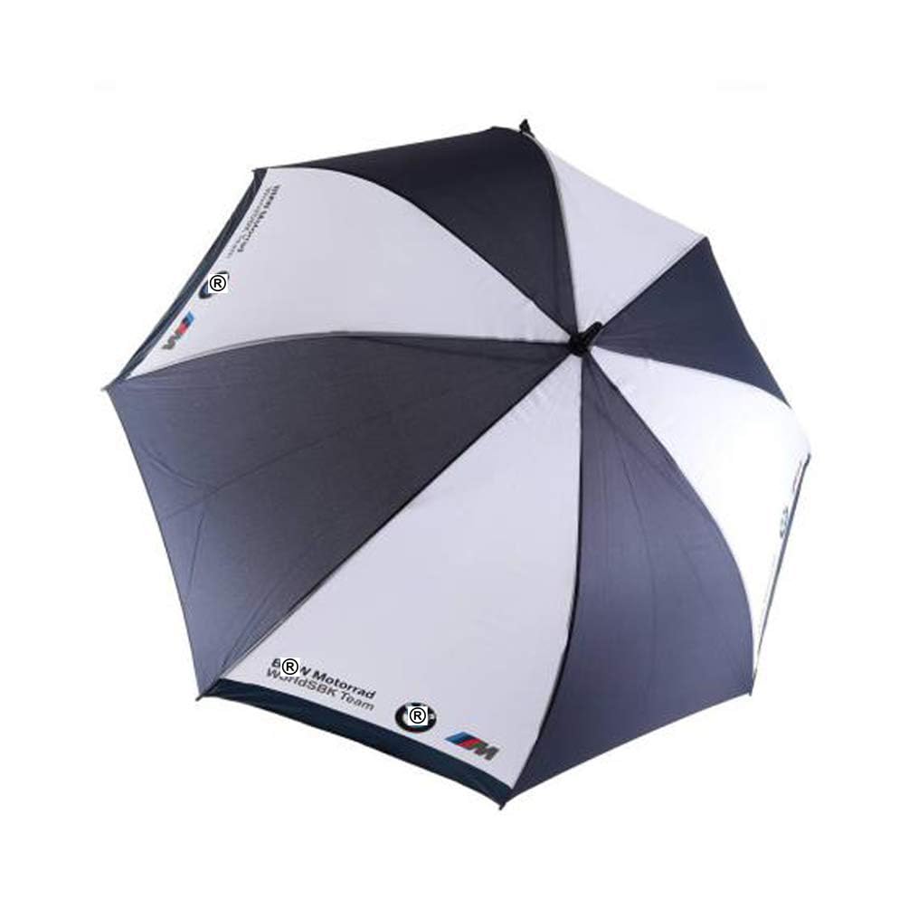 B.M.W Grand parapluie à 8 nervures de 111,8 cm | Tige en métal avec coque extérieure semblable à de la fibre de carbone et poignée ergonomique avec dragonne | Robuste et coupe-vent, bleu marine et