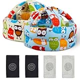 Geyoga 2 Pack Baby Head Protector with 2 Pair Toddler Knee Pads Baby Helmet for Crawling Walking Adjustable Soft Safety Headguard Toddler Protective Cap 6-12 Months 1-2 Years Old(Owl Style)