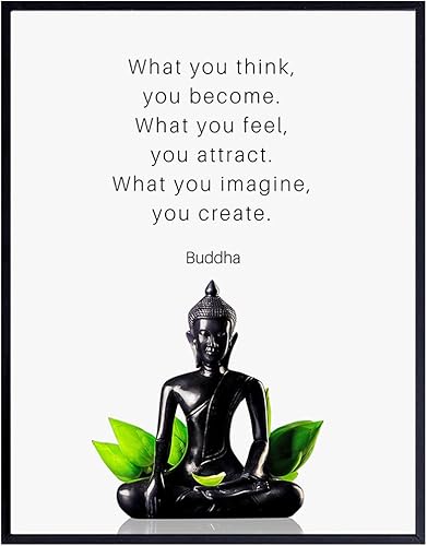 Vista 9 de Buddha Quotes Wall Decor - Inspirational Quote Wall Art - Zen Meditation Decor - Buddha Statue Art - Spiritual Gifts for Women, Men - New Age Spa