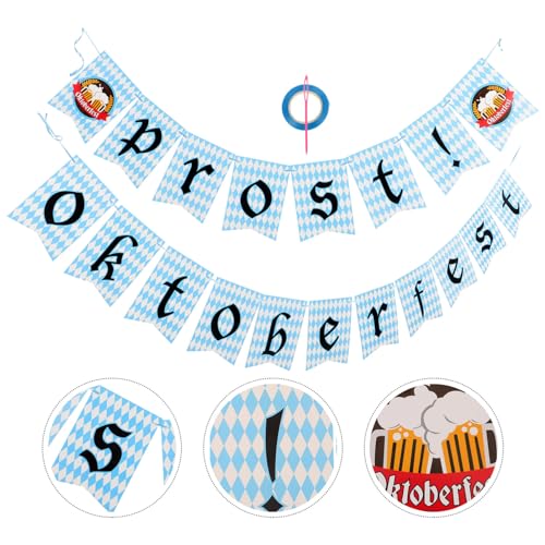 MAGICLULU 2 Sätze Oktoberfest biergartengarnitur Kostümbanner Generische Austernschälklammer verstellbare Austern Auster und Block Pole Party-Couplet-Ornament deutsches bierfestbanner Papier