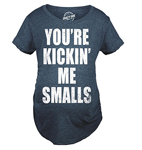 Crazy Dog T-Shirts 017KICKINSMALLS-HNVY-MAT-L Maternity Kicking Me Smalls Funny T Shirt Pregnancy Announcement Novelty Tee Funny Graphic Maternity Tee Baseball Maternity T Shirt Funny Movie T Shirt Navy L thumb #1