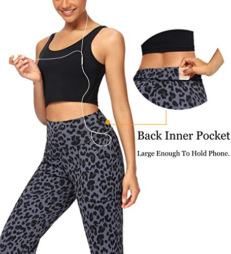 Oalka Womens Capri Joggers High Waist Pockets Running Sweatpants Jogger Pants Midnight Navy Leopard Large #TOP1