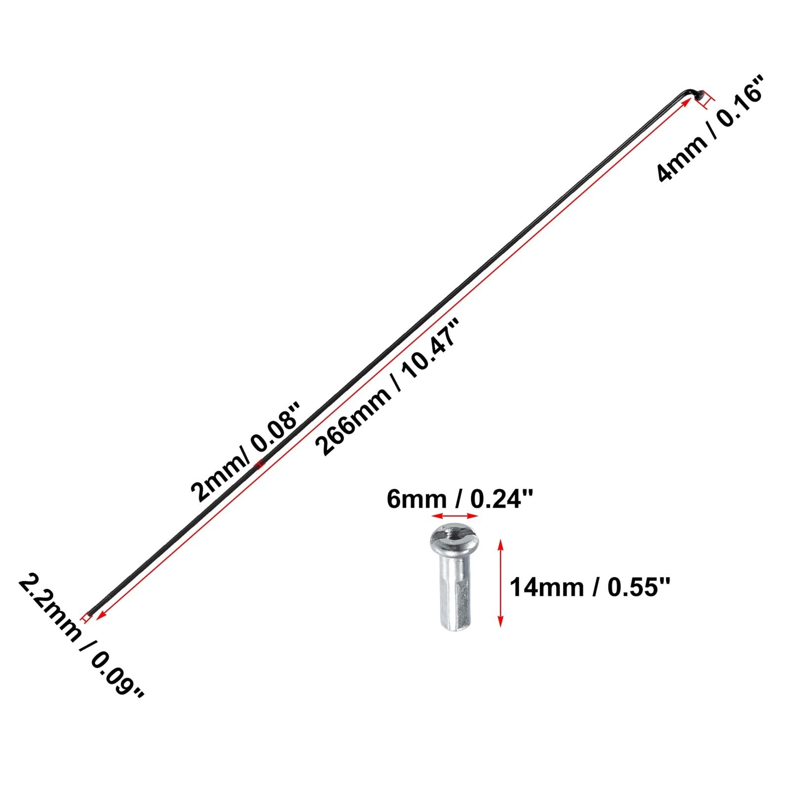14G J-Bend per raggi della bicicletta (136 mm-293 mm) - Raggi a testa dritta in acciaio nero con nippli - raggi di ricambio per MTB, bici da strada e pendolari