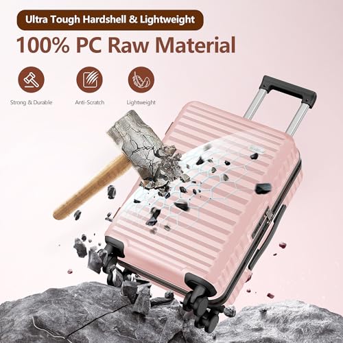 Image of SHOWKOO Suitcase Hardside Expandable Luggage Set, Suitcase with Double Spinner Wheels TSA Lock 3 Piece Set Pink (DB /TB /28in)