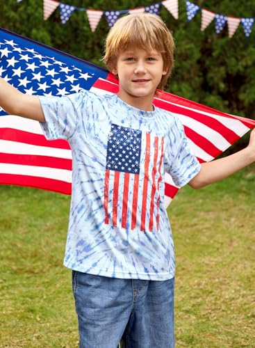 BesserBay Unisex Kids 4th of July American Flag Tee Tie Dye Patriotic Short Sleeve Shirt 6-14 Years2