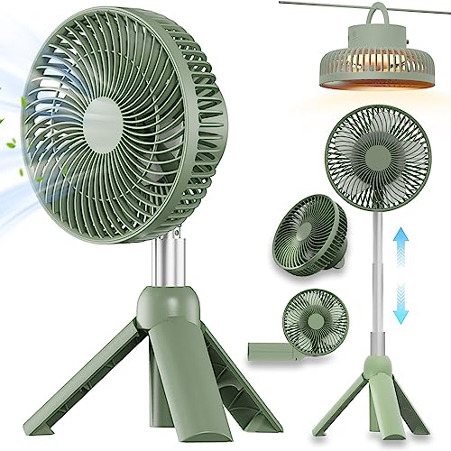 Camping Fan with LED Lantern, Rechargeable Portable Fan USB Powered, Small Foldable Quiet Camping Fan , 180° Rotation, for Office, Bedroom, Outdoor, 11" (Green)