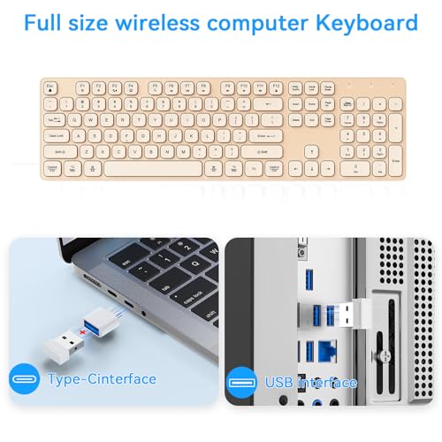 Image of Rechargeable Wireless Keyboard for Mac and Windows, Ultra Slim 2.4GHz Full-Size Keyboard with Low-Profile Quiet Keys, Compatible with PC, Laptop, Windows 11 /10 /8 /7 (Milk Tea)