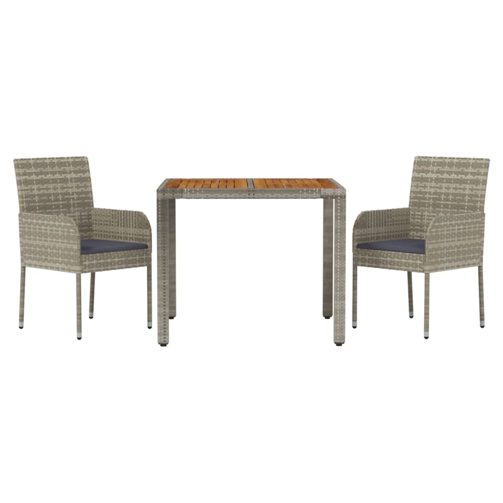 Set Comedor de jardín 3 Piezas con Cojines Mesa y sillas terraza Exterior Garden Furniture Muebles Jardin Conjunto Mesa y sillas Jardin ratán sintético Gris - 3185017