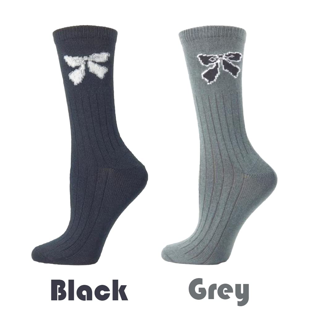 Sierra Socks Women's Winter Bow pattern Hi-Bulk Acrylic Warm Crew Soft Socks Made in USA (Black)