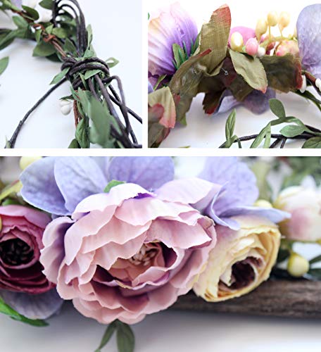 Image of Vivivalue Handmade Adjustable Flower Wreath Headband Halo Floral Crown Garland Headpiece Wedding Festival Party