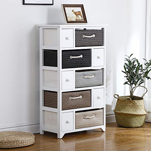 Ruication Mesita de noche de almacenamiento, de mimbre tejida, organizador de cestas de estilo rústico, gran cajón, armario lateral, mesita de noche para dormitorio, baño, pasillo (10 cajones) Cover