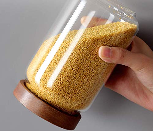 Tarro de almacenamiento de alimentos de vidrio de 32.1 fl oz/32 oz recipiente de vidrio transparente con sellado hermético, tapas de madera de acacia, recipiente de almacenamiento de alimentos para 6