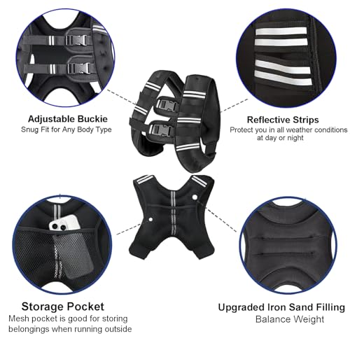 Image of Weighted Vest for Women and Men, 8 /12 /16 /20lb Weight Vest with Reflective Stripe for Workout, Strength Training, Running, Fitness, Muscle Building, Weight Loss, Weightlifting