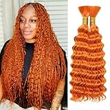 20 Inch Orange Deep Wave Bulk Hair for Braiding 2 Bundles 200G Curly Braiding Hair for Boho Braids Curls 100g/Bundles Micro Twist No Weft Wet and Wavy Bohemian Braiding Hair Extensions