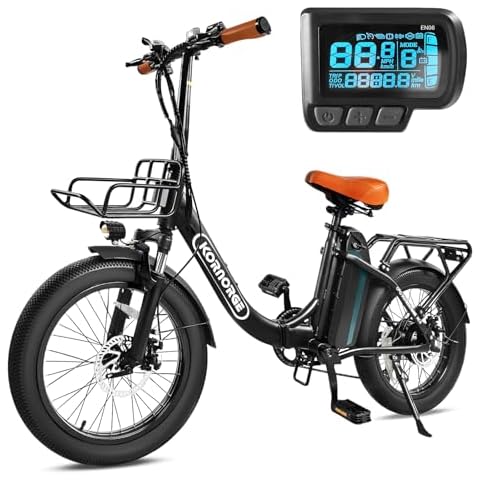 KORNORGE Electric Bike KC5 for Adults, 20" Ultra Light Foldable Electric Bike, 20MPH, with 7-Speed, Basket and Front Suspension, 36V 10AH Removable Battery, Ride Up to 38-56 Miles on a Single Charge Cover