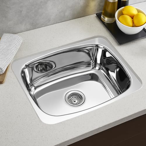 Image of EVANEX Kitchen Sink 18x16x8 Inch Hydraulic Sink Single Bowl 304 Stainless Steel Sinks for Kitchen Basin | Glossy Finish Indian Kitchen Sink Including Coupling, Waste Pipe | Kitchen Sinks