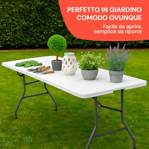 Table de jardin portable 180cm pour repas de famille sur terrasse et camping