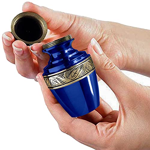Image of Trupoint Memorials Small Urns for Human Ashes Keepsake, Decorative Mini Cremation Urn for Adult Men and Women, Small Grecian Blue and Gold