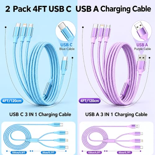 ac AMAZON 3 in 1 Charging Cable,Multi Charger Cable 12w USB Phone Multiple Charger Cord - image 3