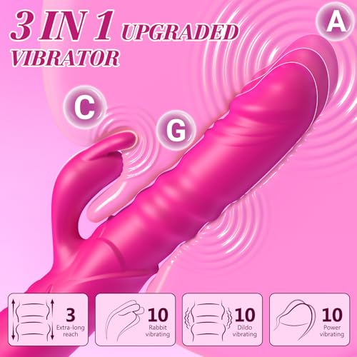 Image of Bkevsd Dildo Rabbit Vibrator for Women, Thrusting Clitoral Stimulator | 3 Thrusting & 10 Vibration Modes, Waterproof & USB Rechargeable, G-Spot Quiet Dual Motors